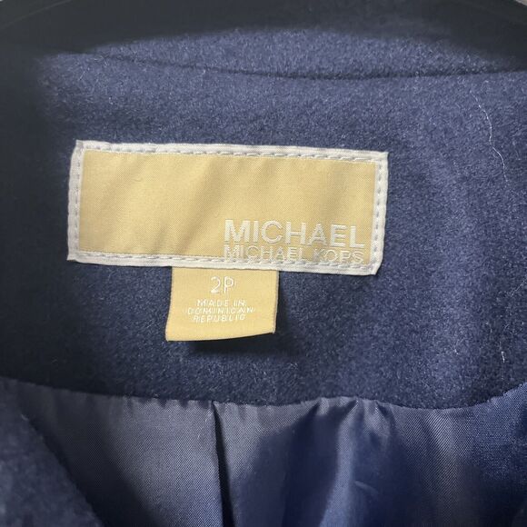 Michael Kors Navy Blue Wool Blend Belted Asymmetrical Zip Coat Size 2 P - Picture 5 of 10